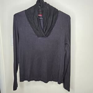BARBARA LESSER Fibers Black Cowl Neck Long Sleeve Mixed Media Top Size M